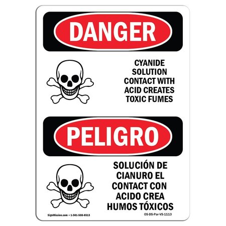 SIGNMISSION Safety Sign, OSHA Danger, 18" Height, Cyanide Solution Bilingual Spanish OS-DS-D-1218-VS-1113